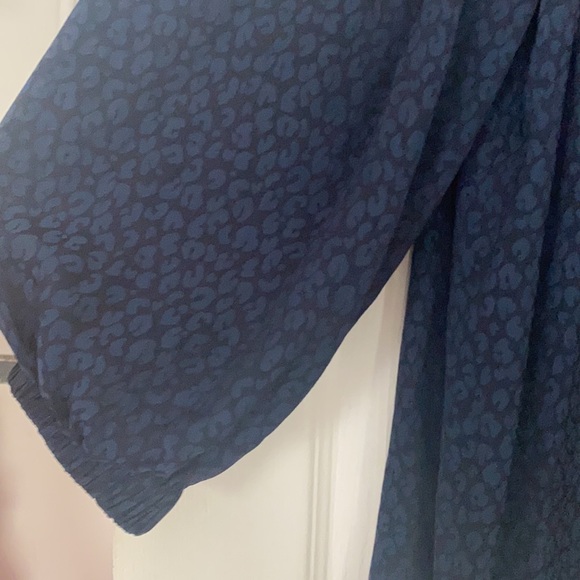 WHISTLES LONDON BLUE BLACK LEOPARD ANIMAL PRINT BALLOON SLEEVE BLOUSE US4 - Picture 6 of 7